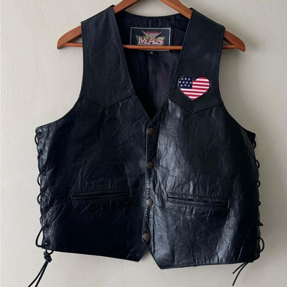 MAS Leather Black Leather Motorcycle
Vest Men's Size M Lace-up Sides 000144